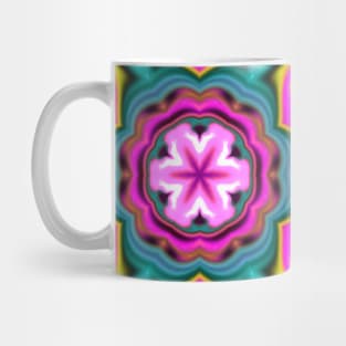Psychedelic Mandala Flower Blue Pink and Yellow Mug